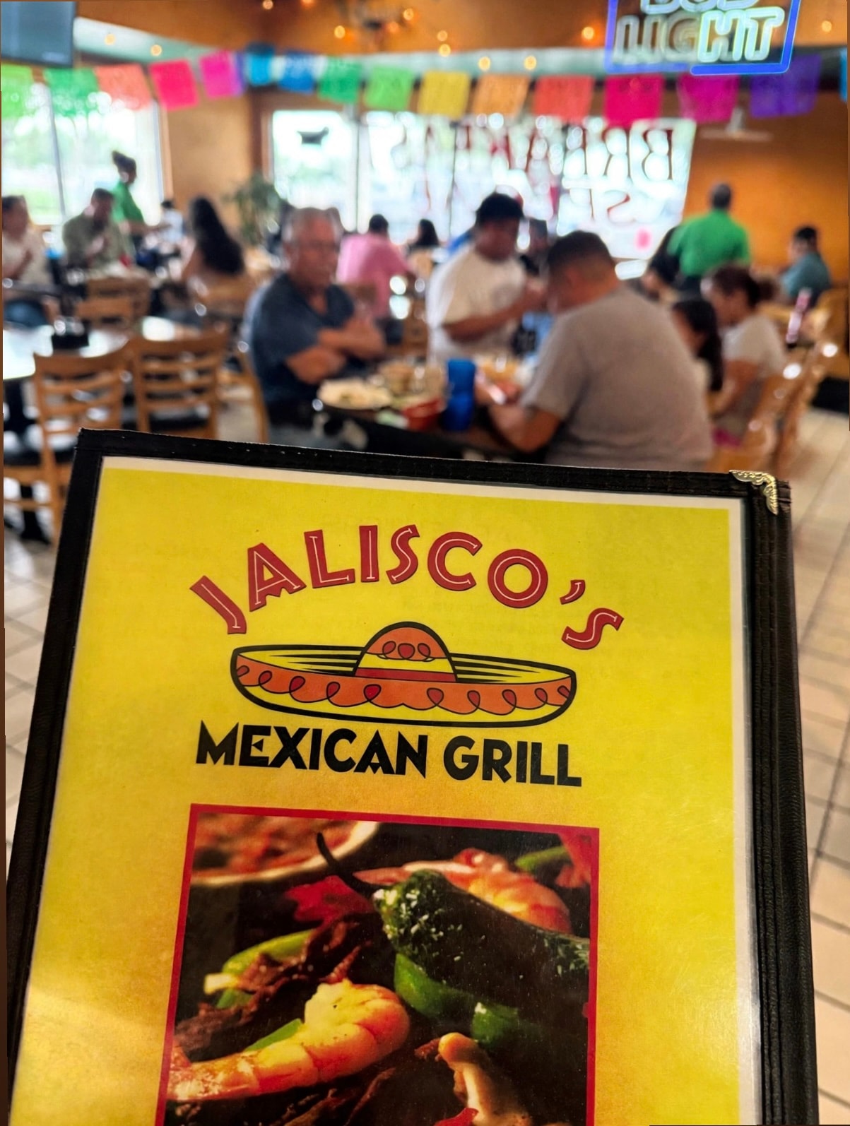 Warm interior dining room at Jalisco's Mexican Grill